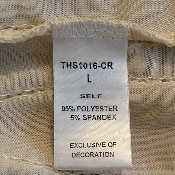 THML Cream Velvet Textured Short Sleeve Mock Neck Top L - Picture 8 of 10